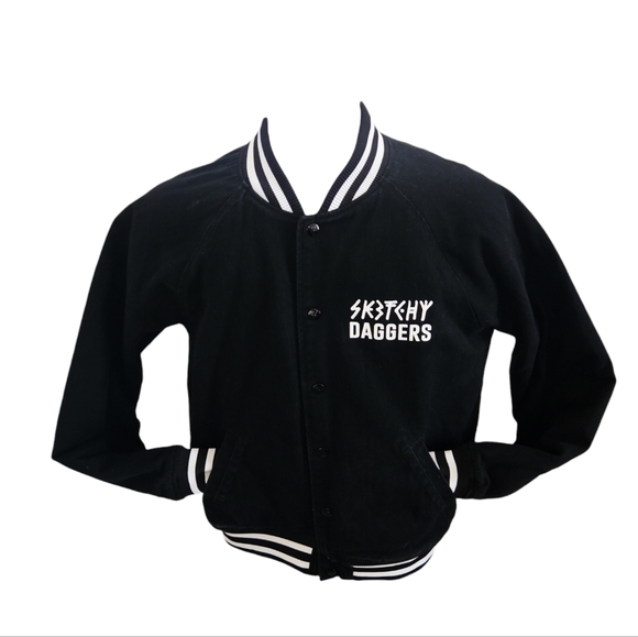 Sketchy Tank x Swallows & Daggers Varsity Jacket extremely Rare Exclusive Black - Picture 12 of 12